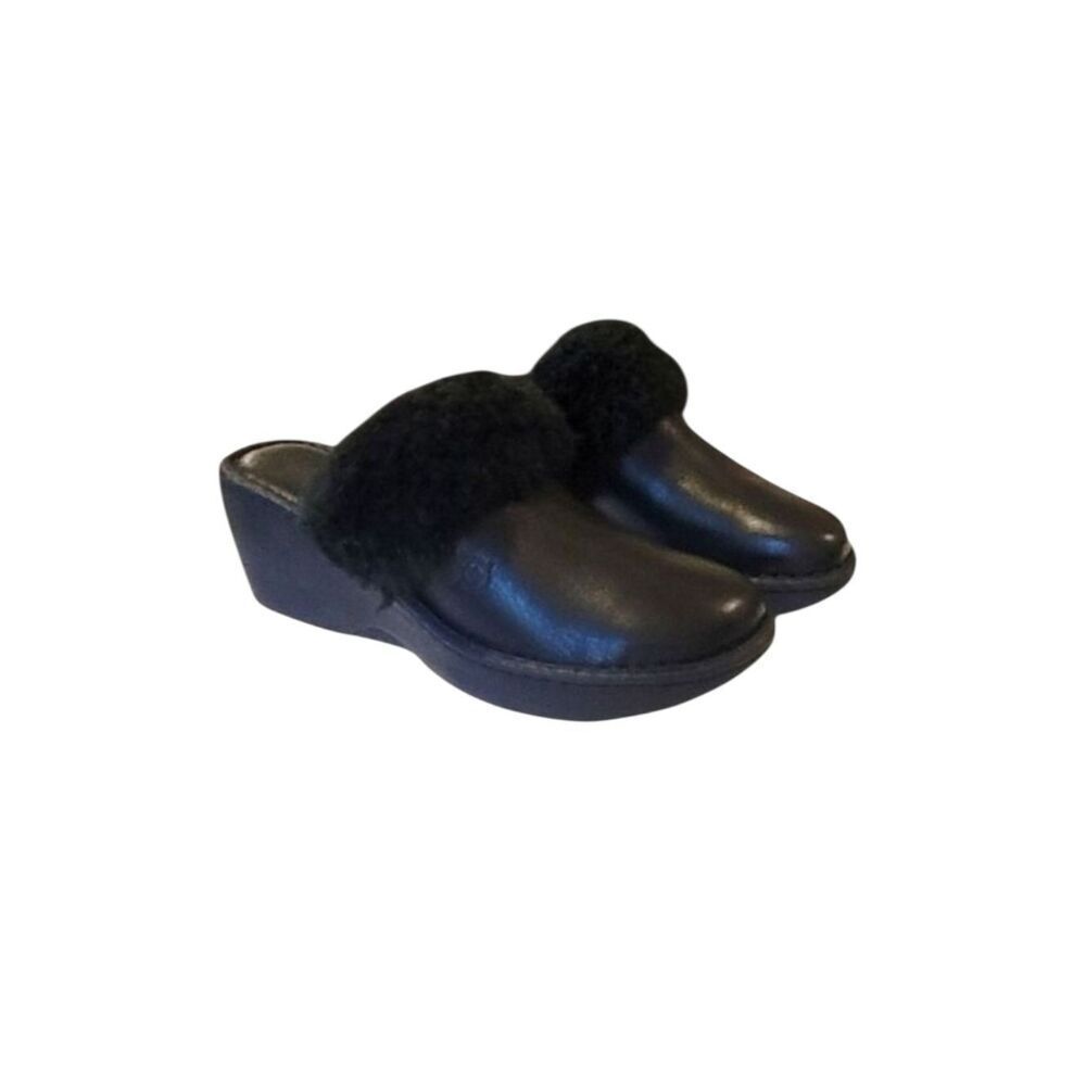 Born Black Leather Shearling-Trimmed Mule Clog